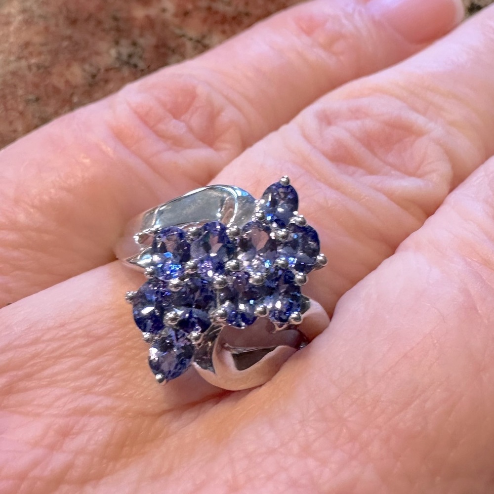Tanzanite Cluster Sterling Silver Ring